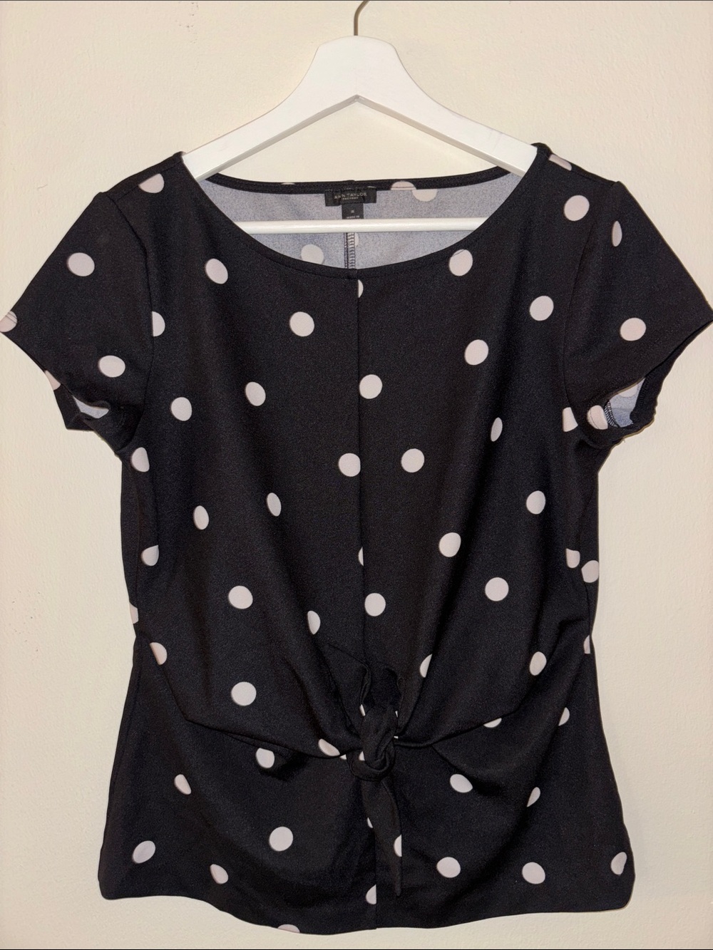 Ann Taylor Black Polka Dot Tie-Front Blouse